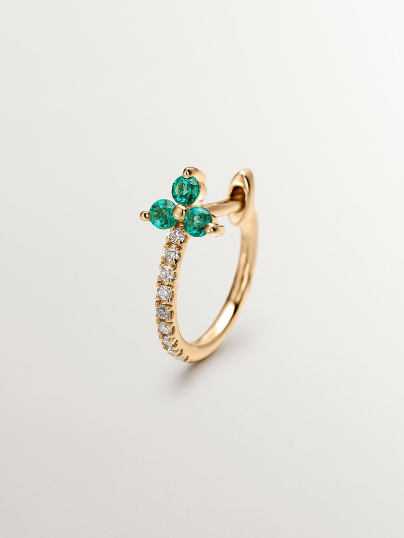 Individual 9K yellow gold earring with diamonds and emeralds. image number 0