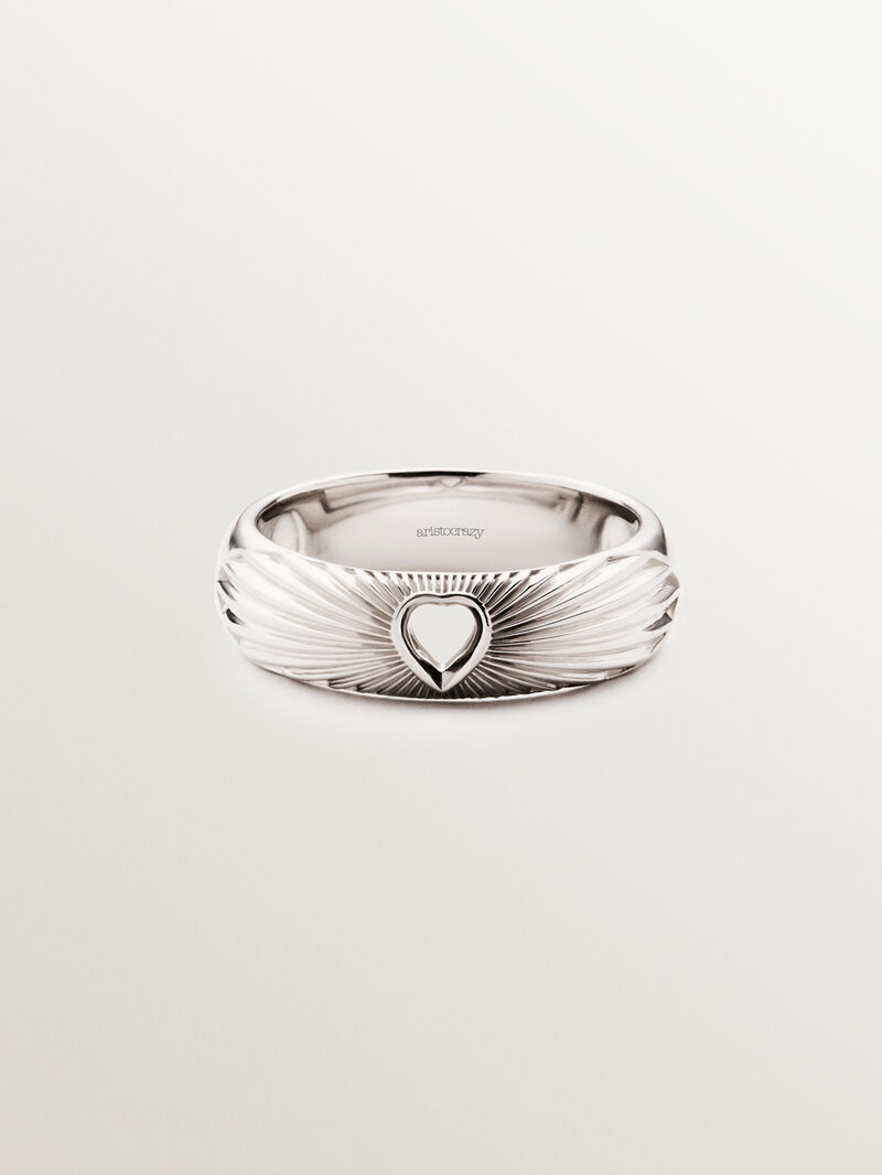 925 silver ring with heart and guilloché texture image number 2