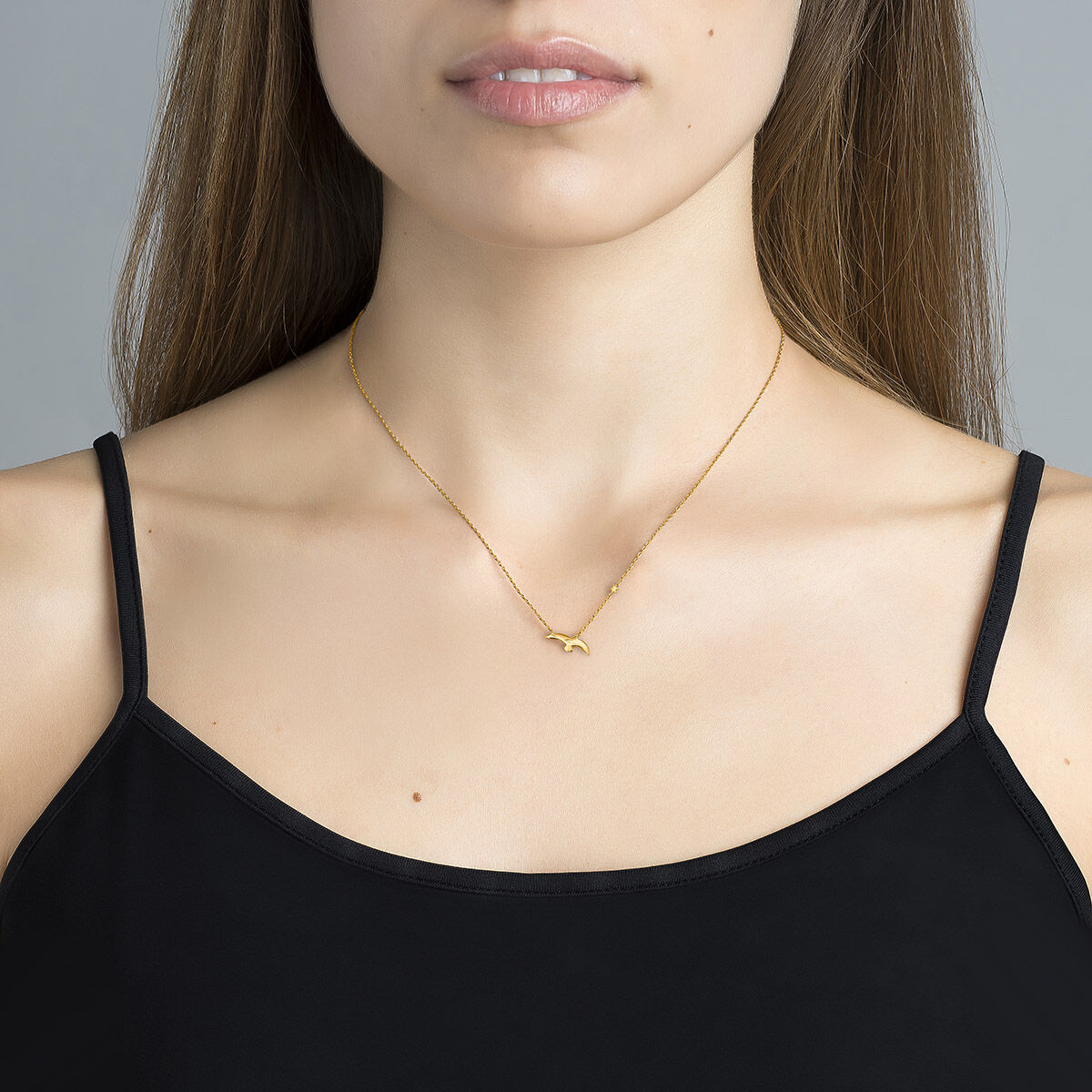Gold plated bird and star motif necklace , J04604-02, hi-res