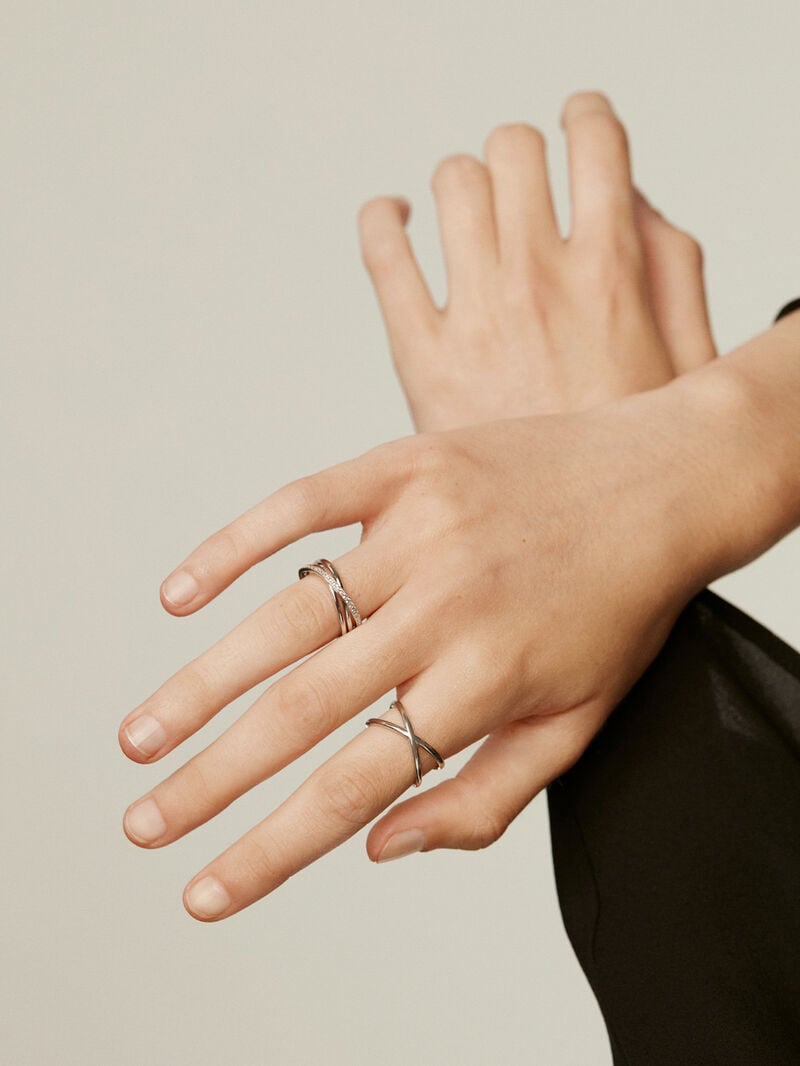 930 Silver Double Ring with White Topazes image number 5
