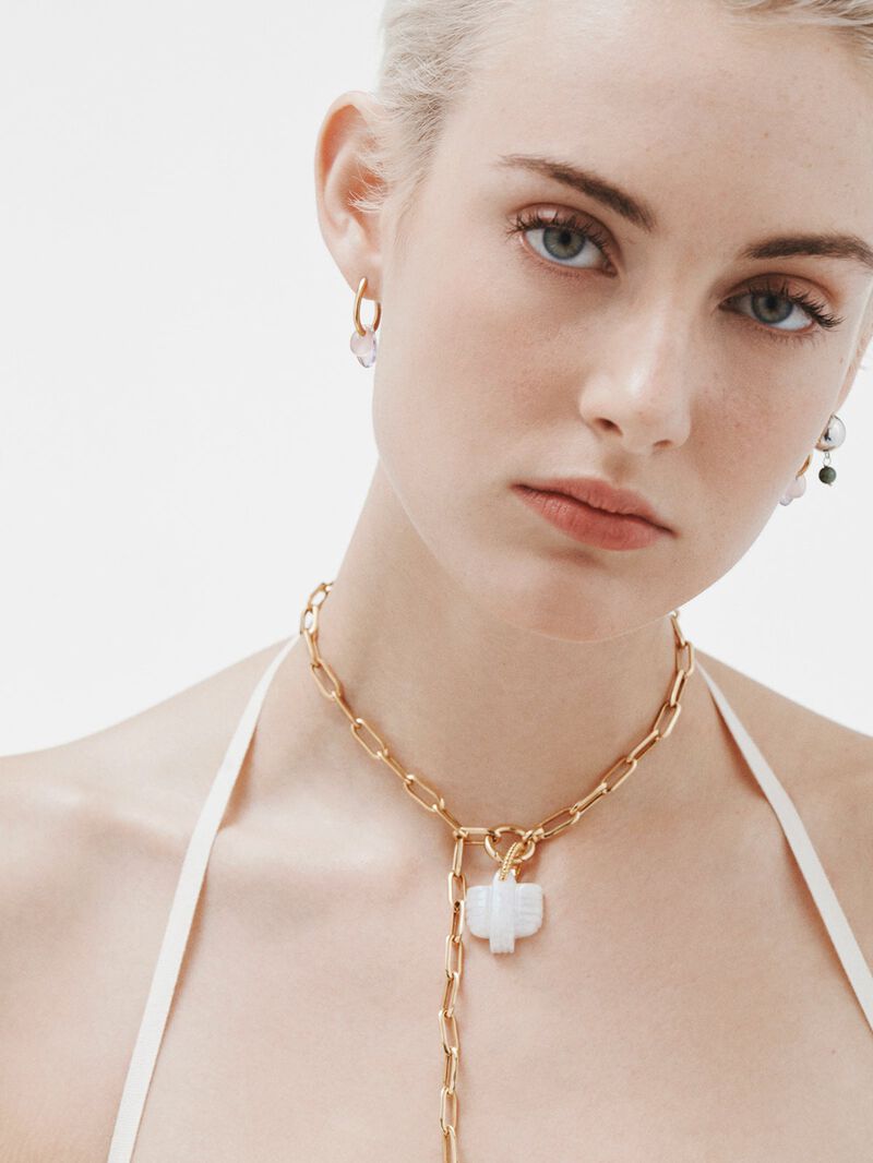 925 silver ring earrings in 18k yellow gold with Ágata image number 5
