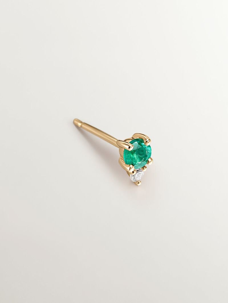 Individual 9K yellow gold earring with emerald and diamond. image number 2