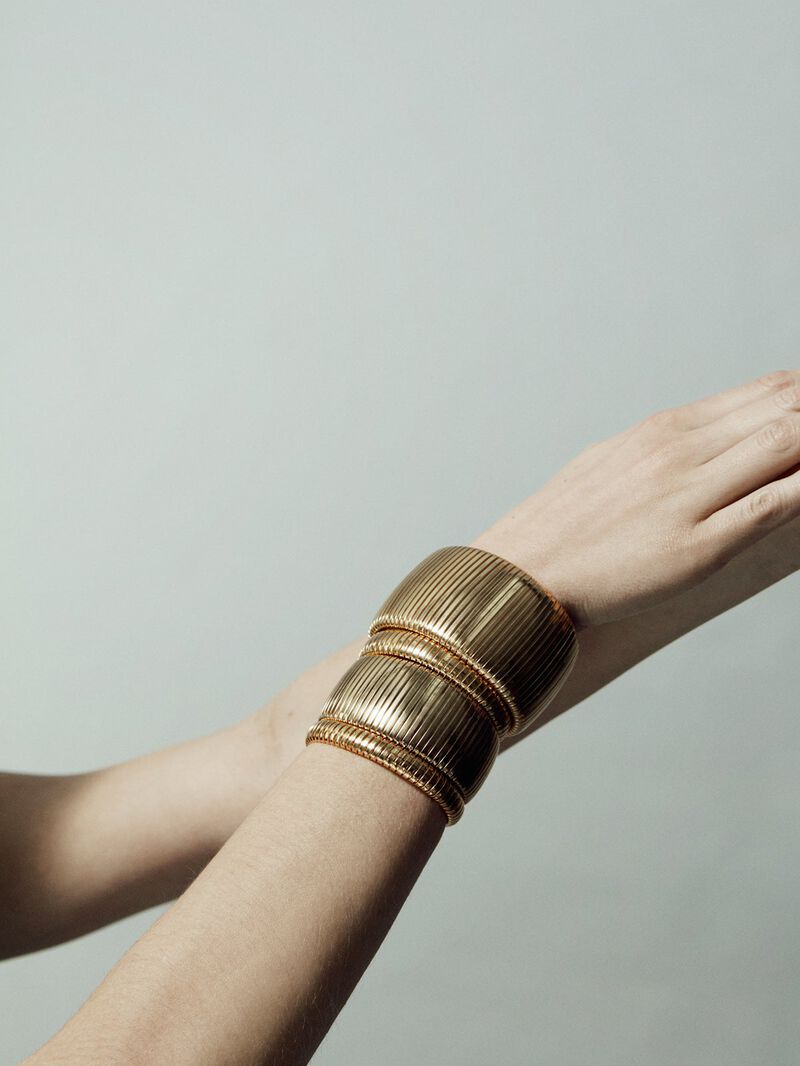 Tubogas S bracelet in 925 sterling silver plated with 18K yellow gold image number 0