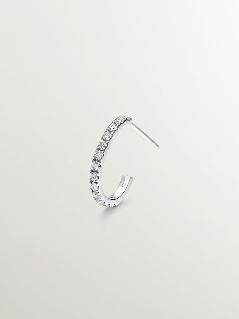 Individual small hoop earring made of 18K white gold with 0.20cts diamonds. image number 0
