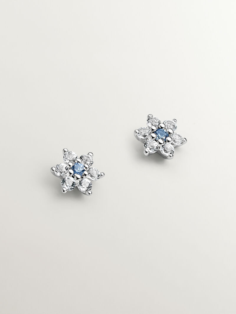 925 Silver earrings in the shape of a flower with sapphire and topaz. image number 0