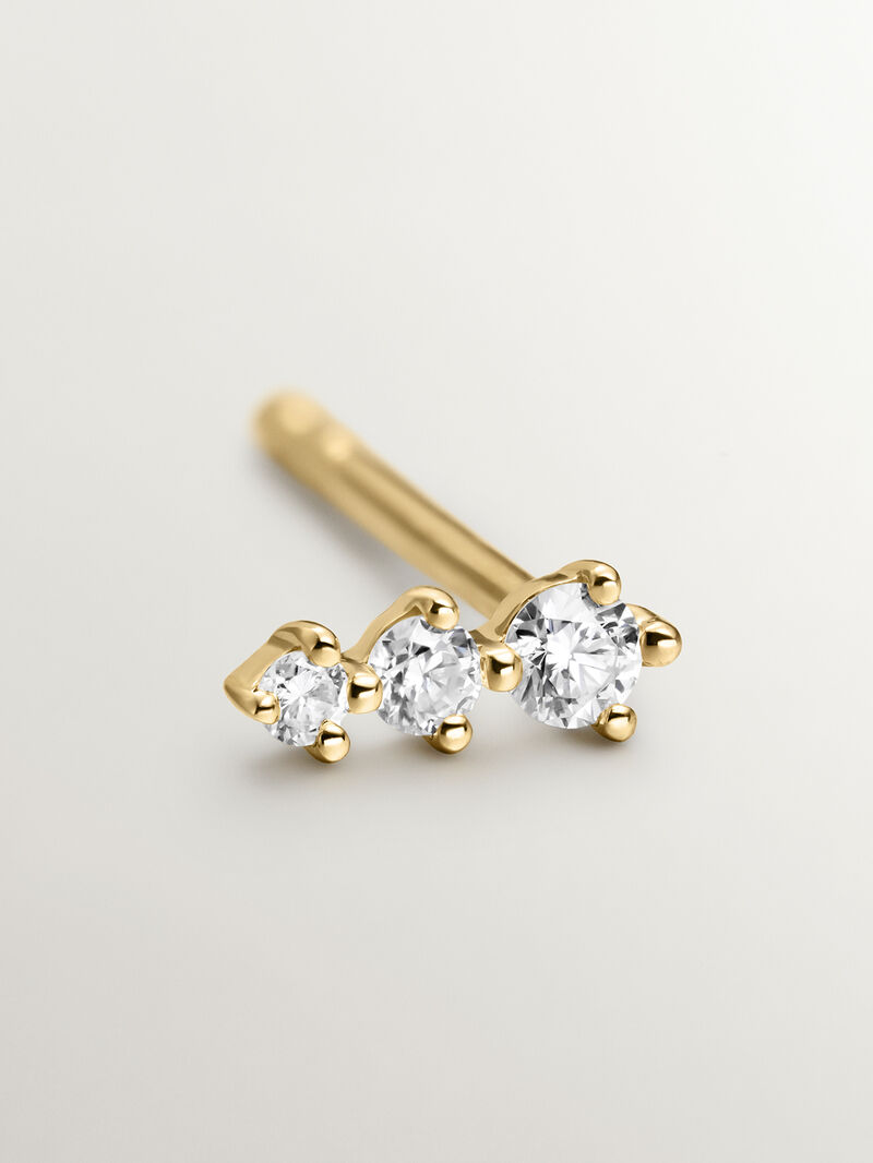Single 18K yellow gold earring with triple diamond image number 0