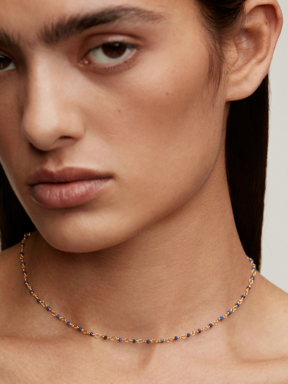 925 Silver chain dipped in 18K yellow gold with lapis lazuli