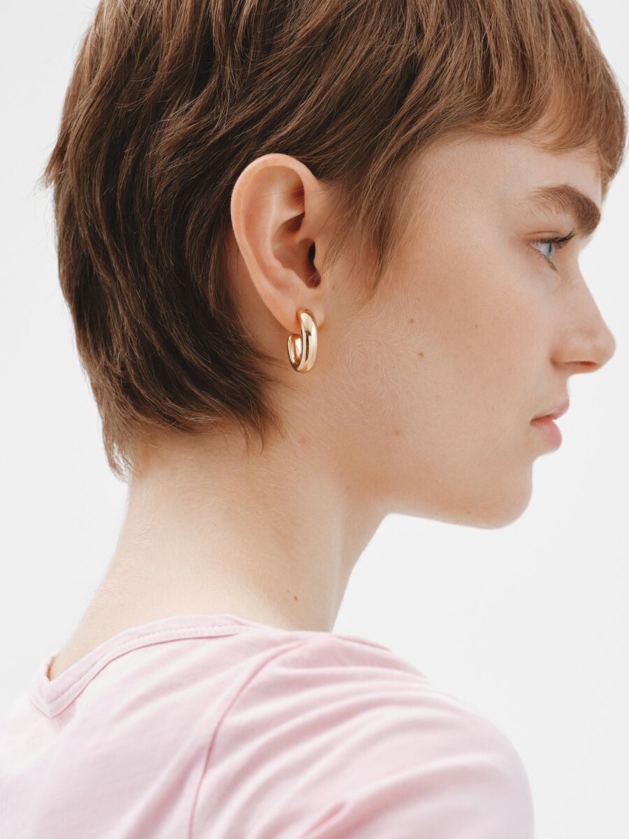 Small gold plated silver oval hoop earrings, J00799-02, hi-res
