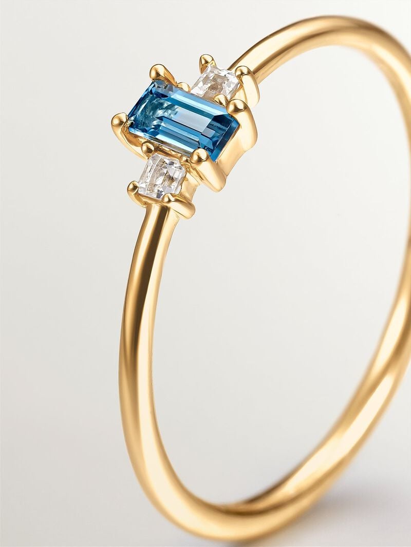 925 silver ring bathed in 18k yellow gold with swiss blue and white topacios image number 4