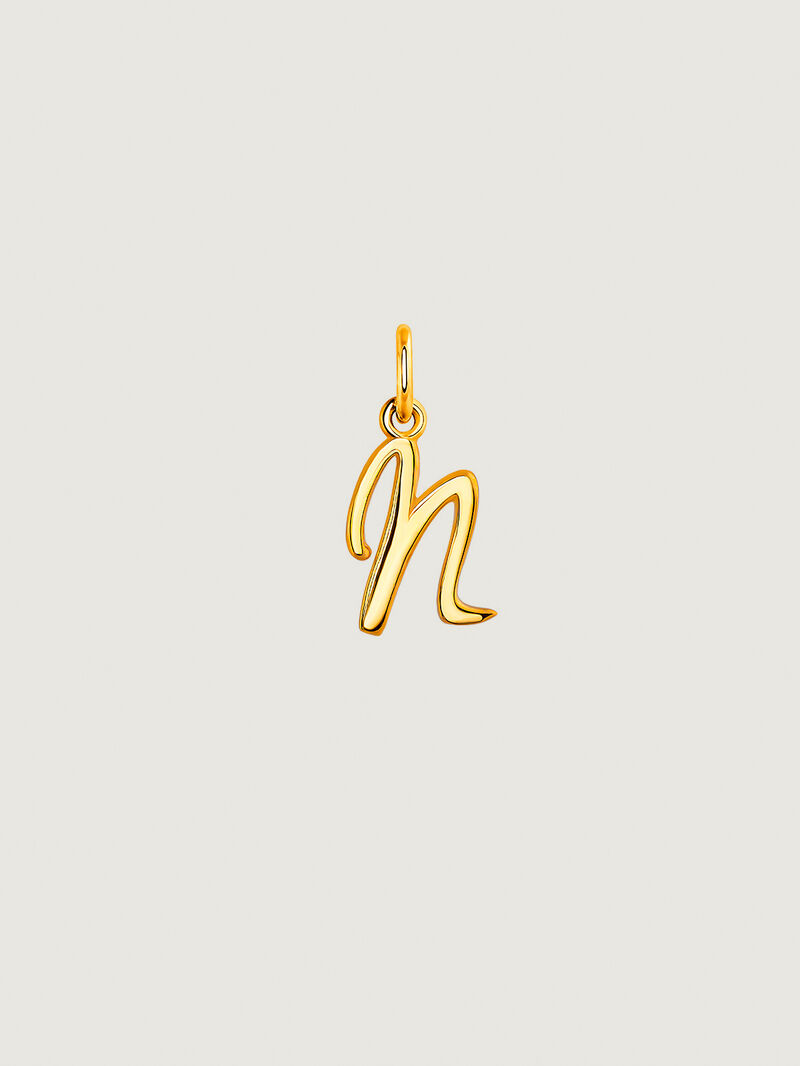 18K yellow gold plated 925 silver charm with initial N. image number 0