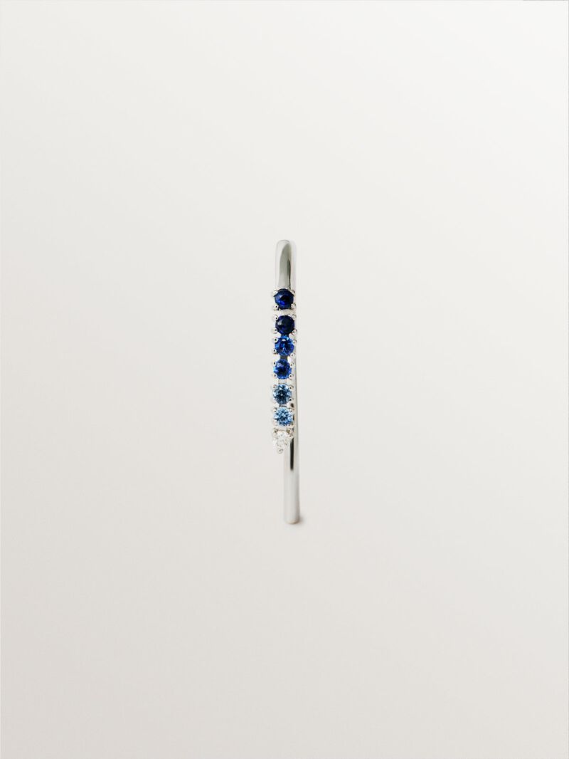 9K white gold single earring with blue sapphires and diamonds image number 0