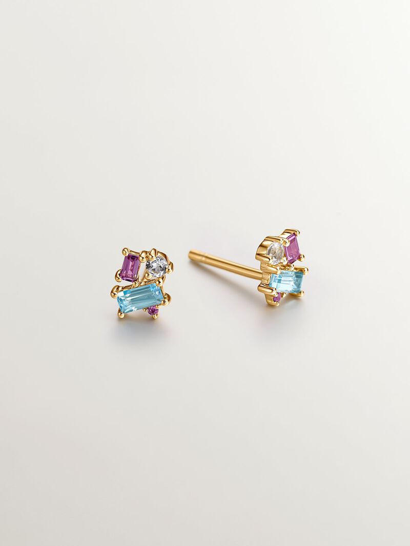 925 Silver Tieinillo Ring in 18K Yellow Gold with London and White Blue Topacios image number 0
