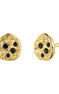Pendientes de botón de plata bañada en oro de 18kt con relieve y piedras espinelas negras, J05077-02-BSN