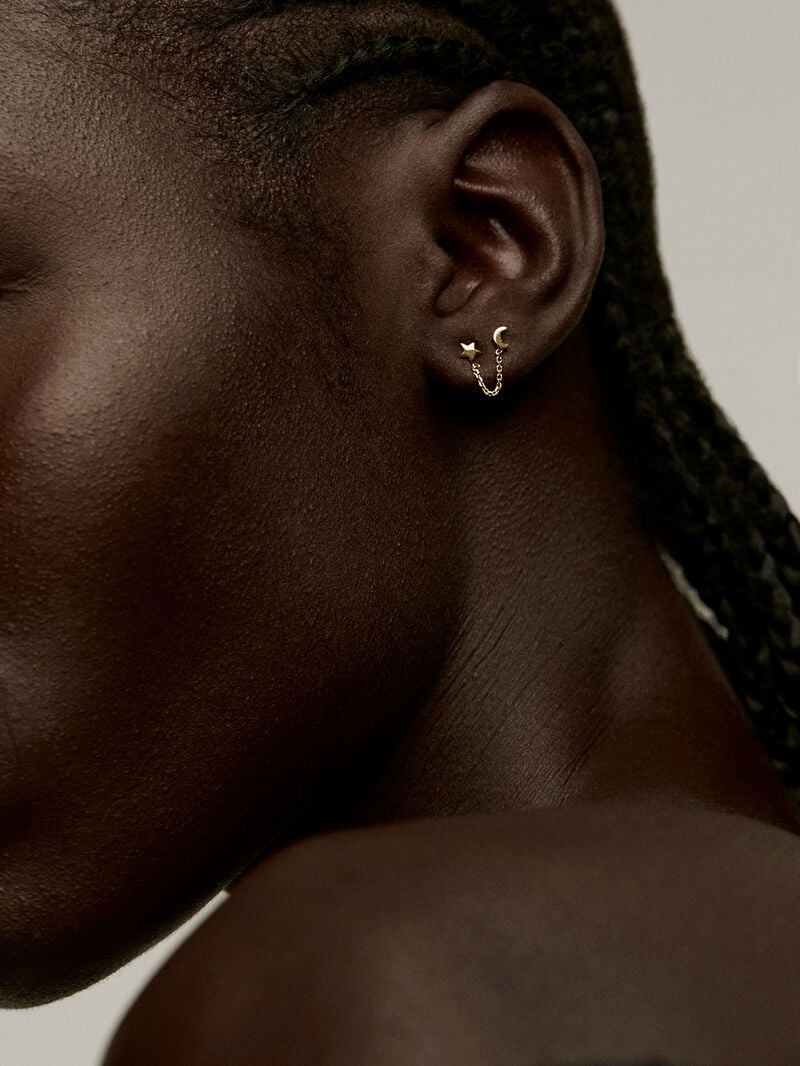 925 Silver Climber Earring plated in 18K yellow gold with moon and star. image number 1