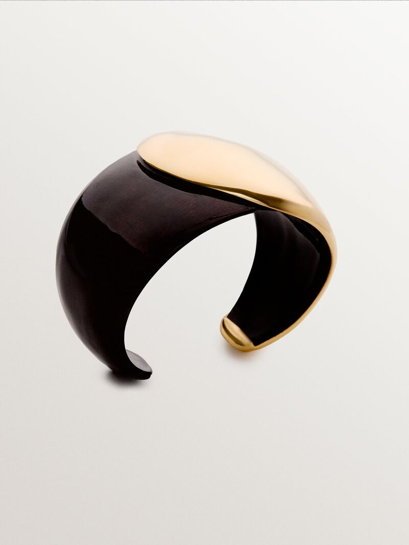 Rigid 925 silver bracelet plated in 18K yellow gold and ebony image number 4