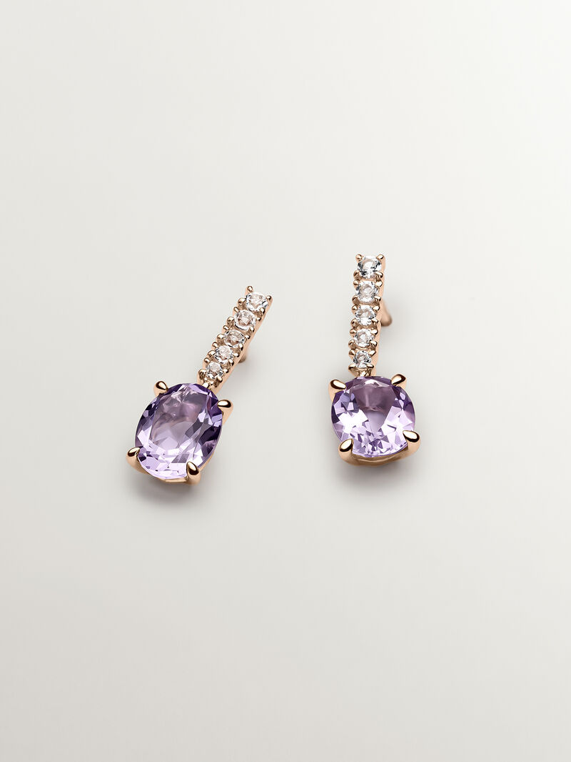 925 Silver Earrings plated in 18K rose gold with purple amethyst and white topaz image number 0