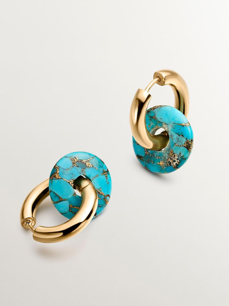 925 Silver hoop earrings bathed in 18K yellow gold with turquoise image number 2