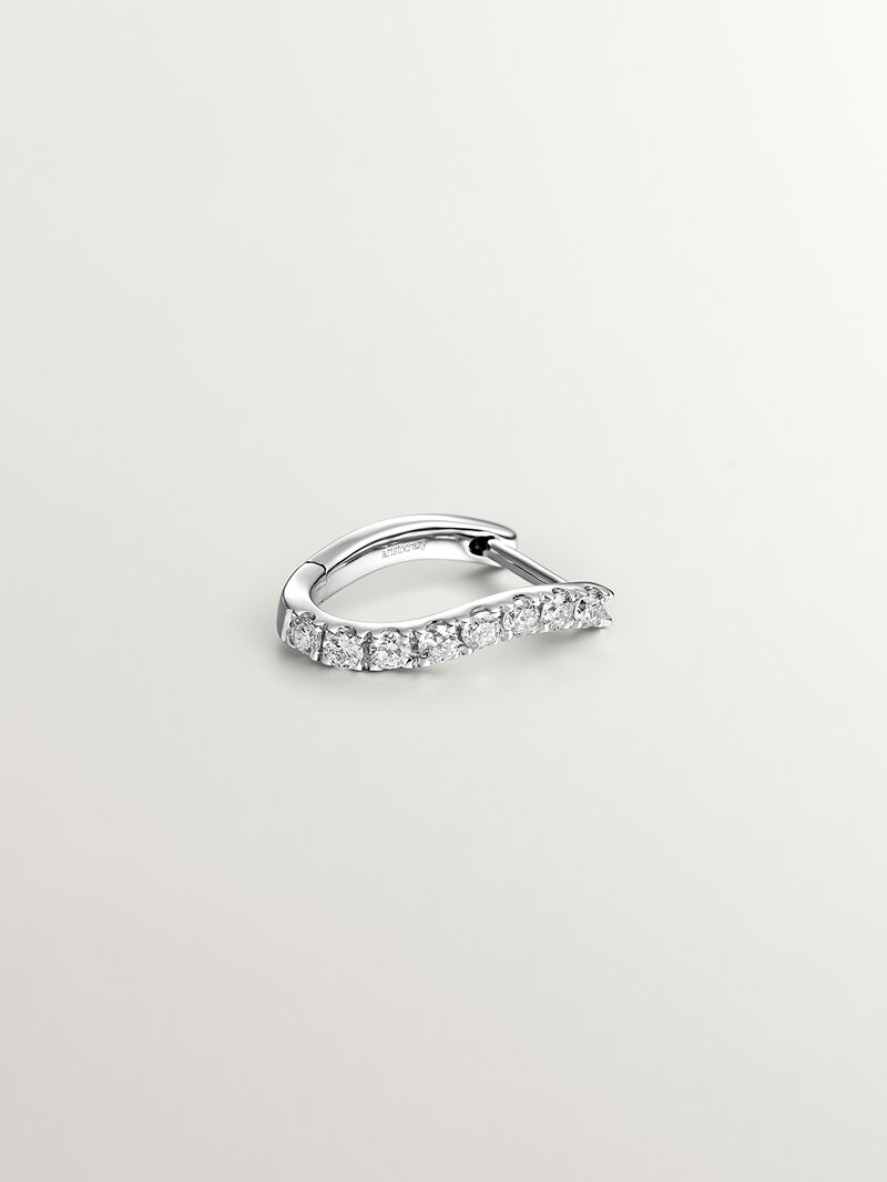 Individual earring of small 18K white gold hoop with diamonds in a wavy shape. image number 2