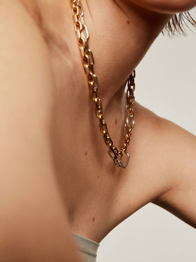 925 Silver Forza link necklace bathed in 18K yellow gold 45cm image number 5
