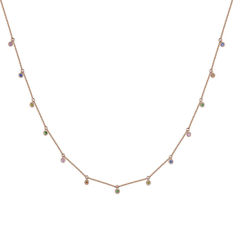 Rose gold multicolor sapphire and tsavorite motif necklace, J04341-03-MULTI, hi-res