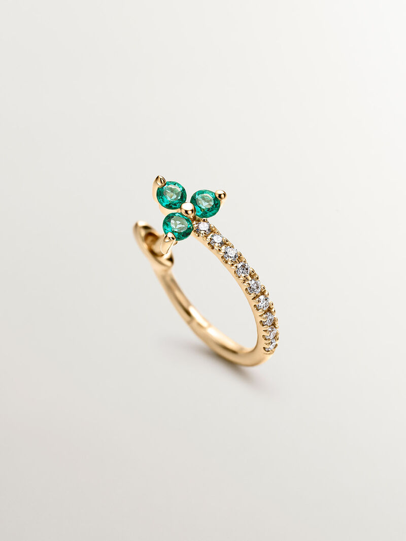 Individual 9K yellow gold earring with diamonds and emeralds. image number 2