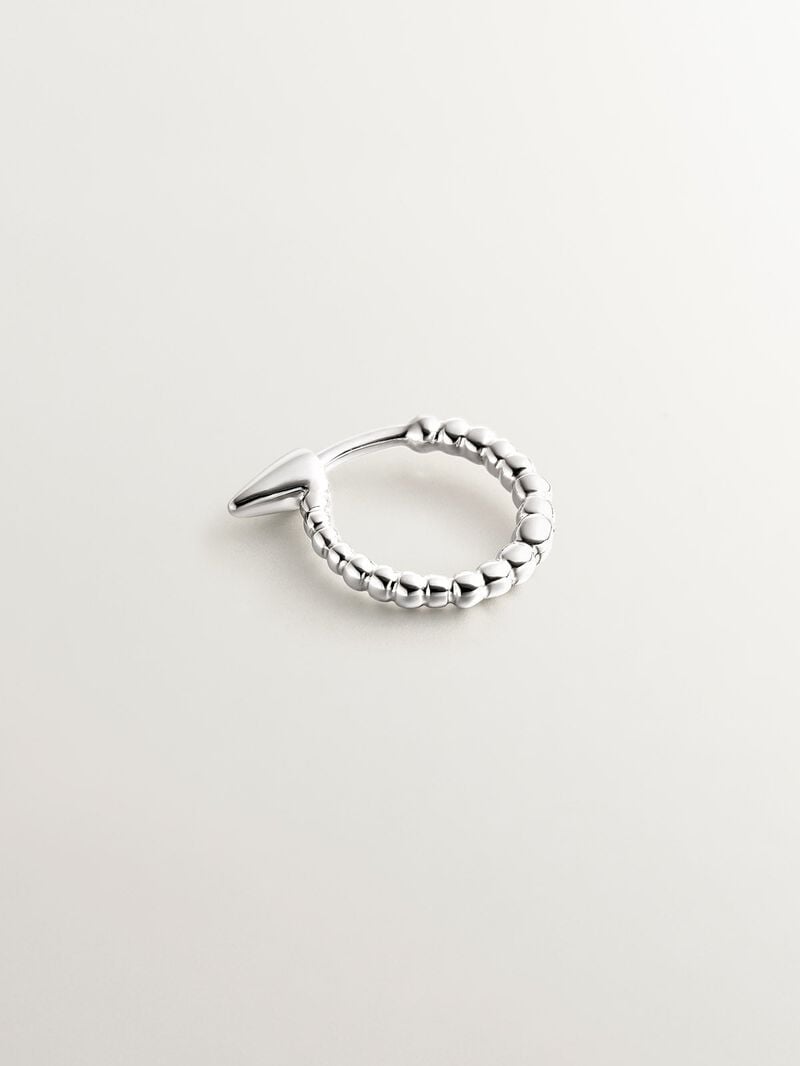 Individual small hoop earring made of 9K white gold with spheres and spike. image number 1