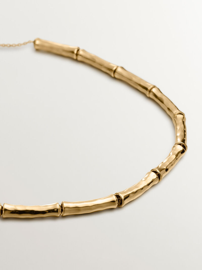 925 Silver necklace bathed in 18K yellow gold with bamboo texture image number 2