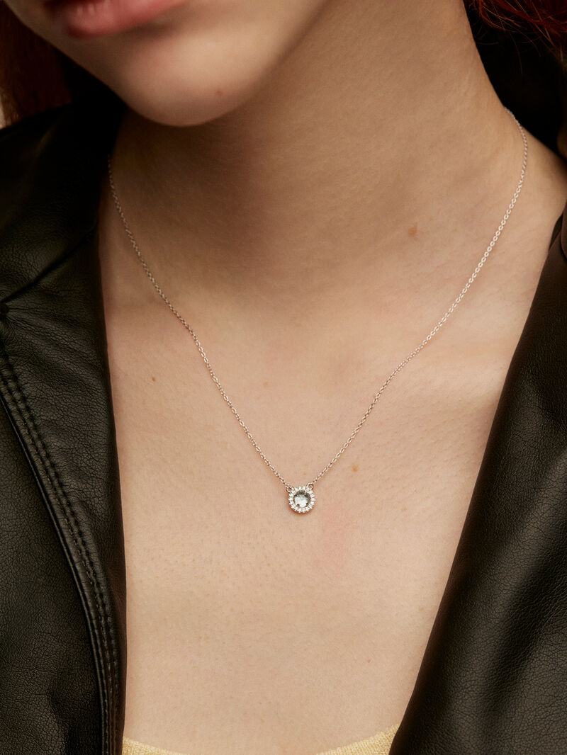 925 Silver necklace with blue topaz and white sapphires. image number 1