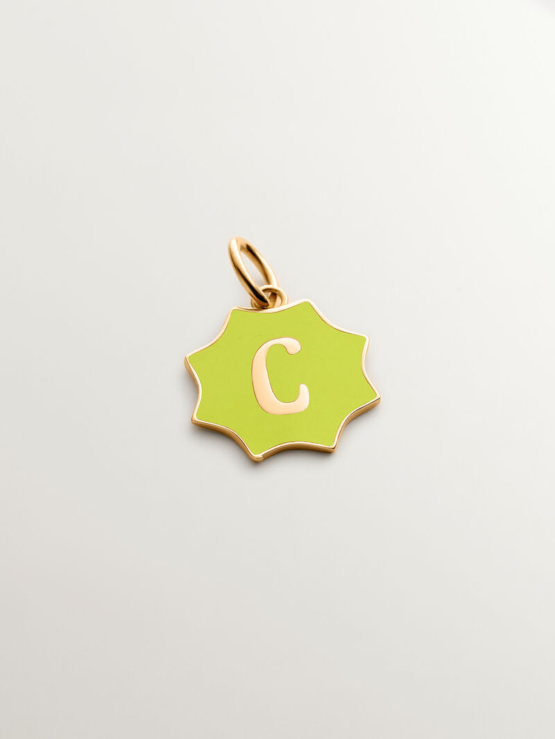 18K yellow gold plated 925 sterling silver charm with star-shaped yellow enamel initial C image number 0