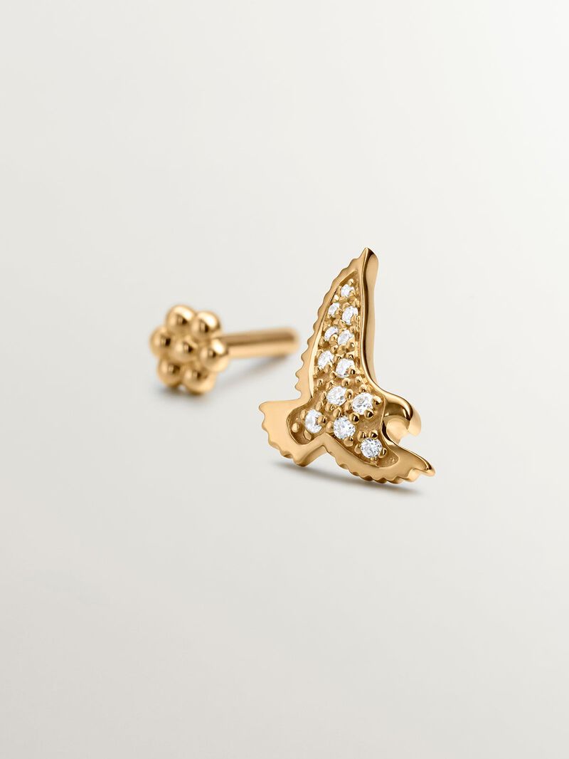Individual 18K yellow gold earring with eagle shape and diamonds. image number 7