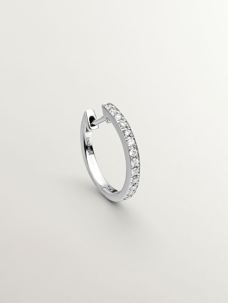 18K white gold single hoop earring with brilliant-cut diamond image number 0