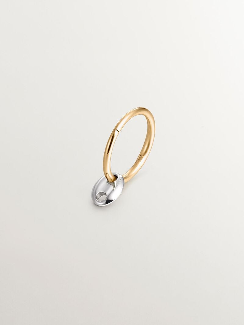 9K white and yellow gold single hoop earring with skull image number 0