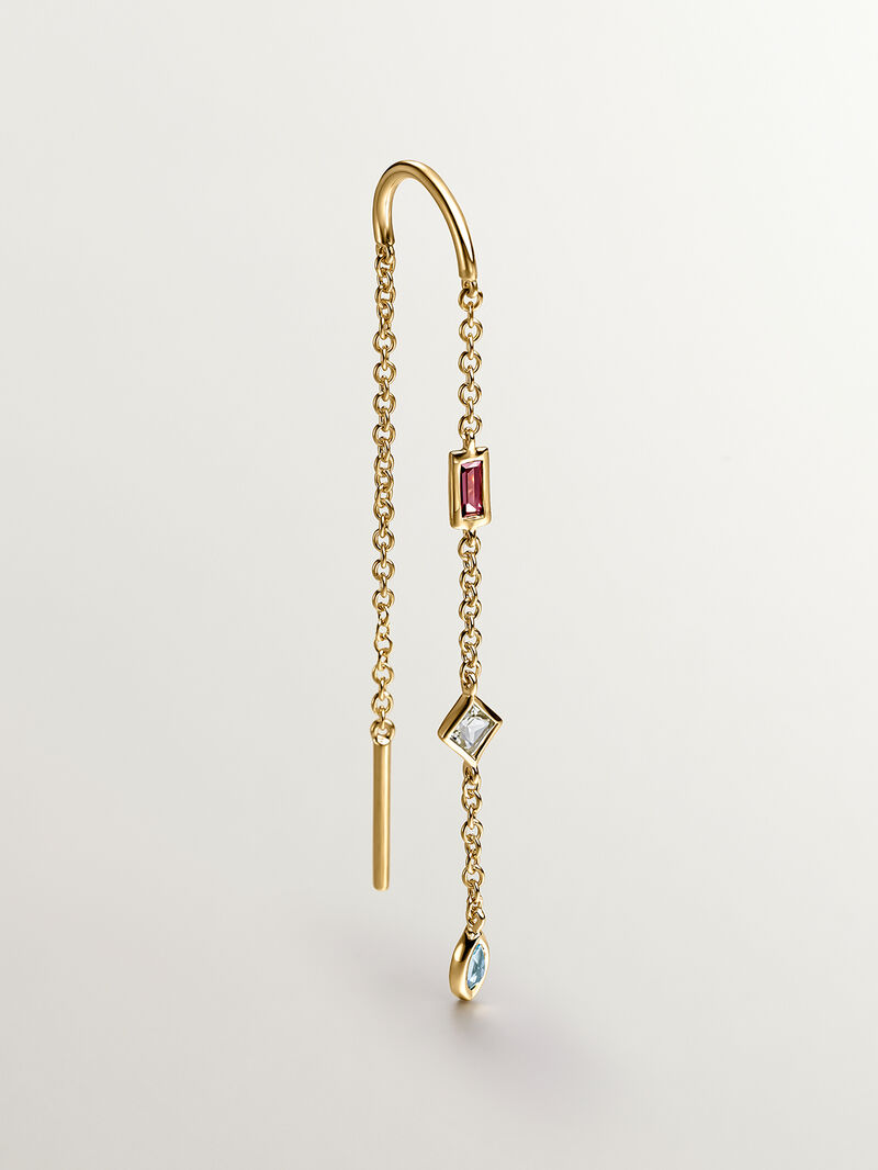 Individual earring made of 925 silver, bathed in 18K yellow gold with rhodolite, quartz and topaz. image number 0
