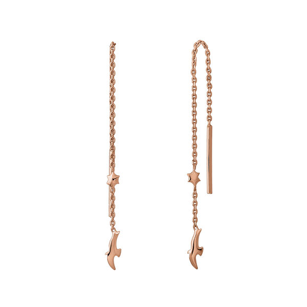 Rose gold plated bird and star motif earrings, J04609-03,hi-res