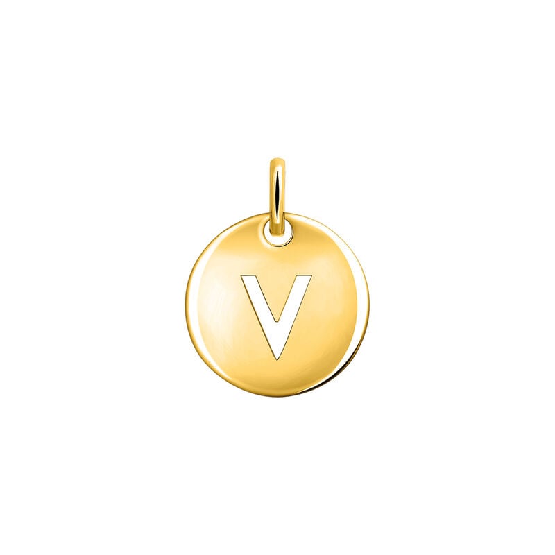 Gold-plated silver V initial medallion charm , J03455-02-V, hi-res