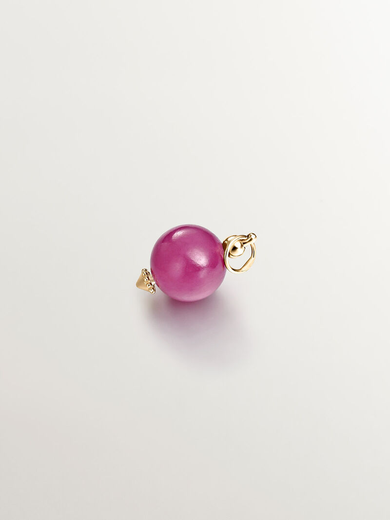 Red jade charm with 925 silver ring bathed in 18k yellow gold image number 2