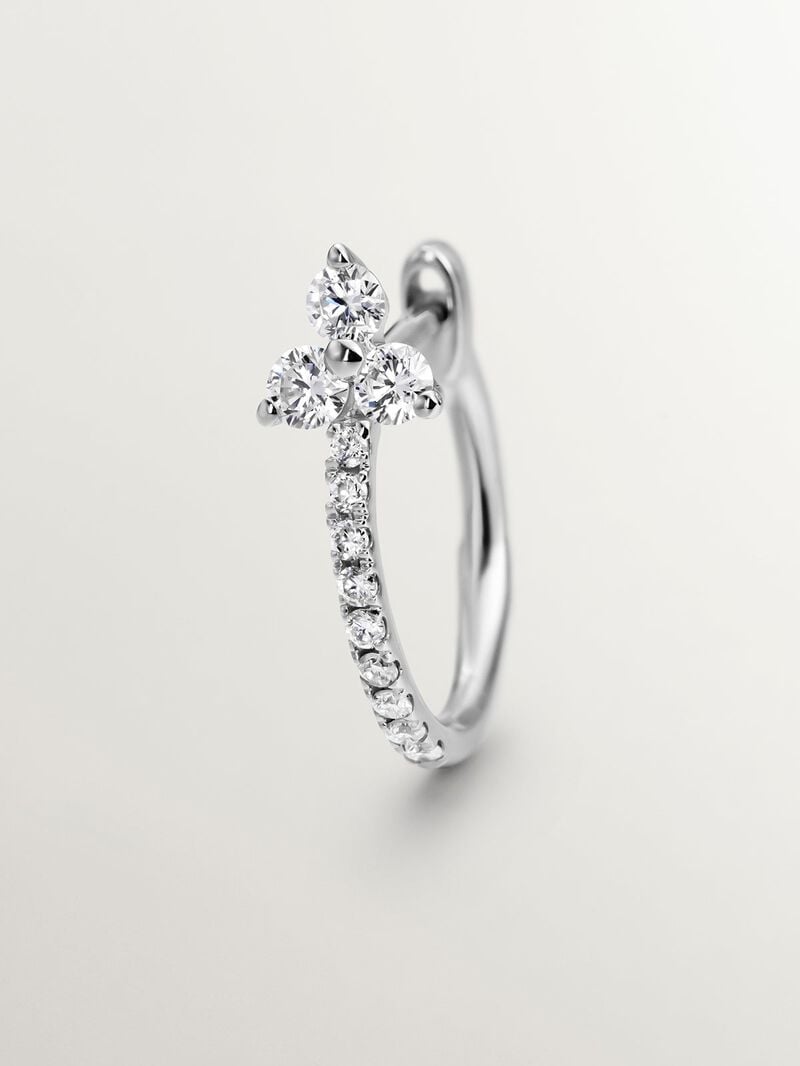 Small single hoop earring made of 18K white gold with diamonds. image number 4