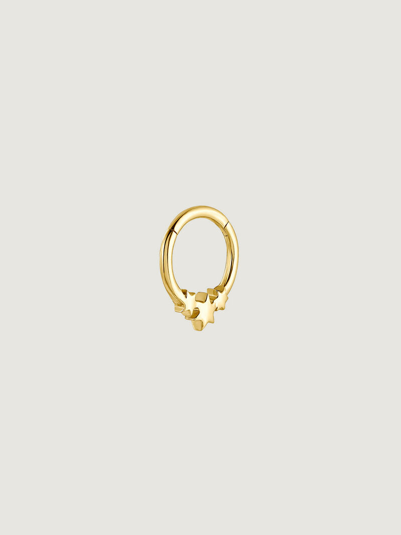 Small 9K yellow gold hoop earring with stars. image number 0