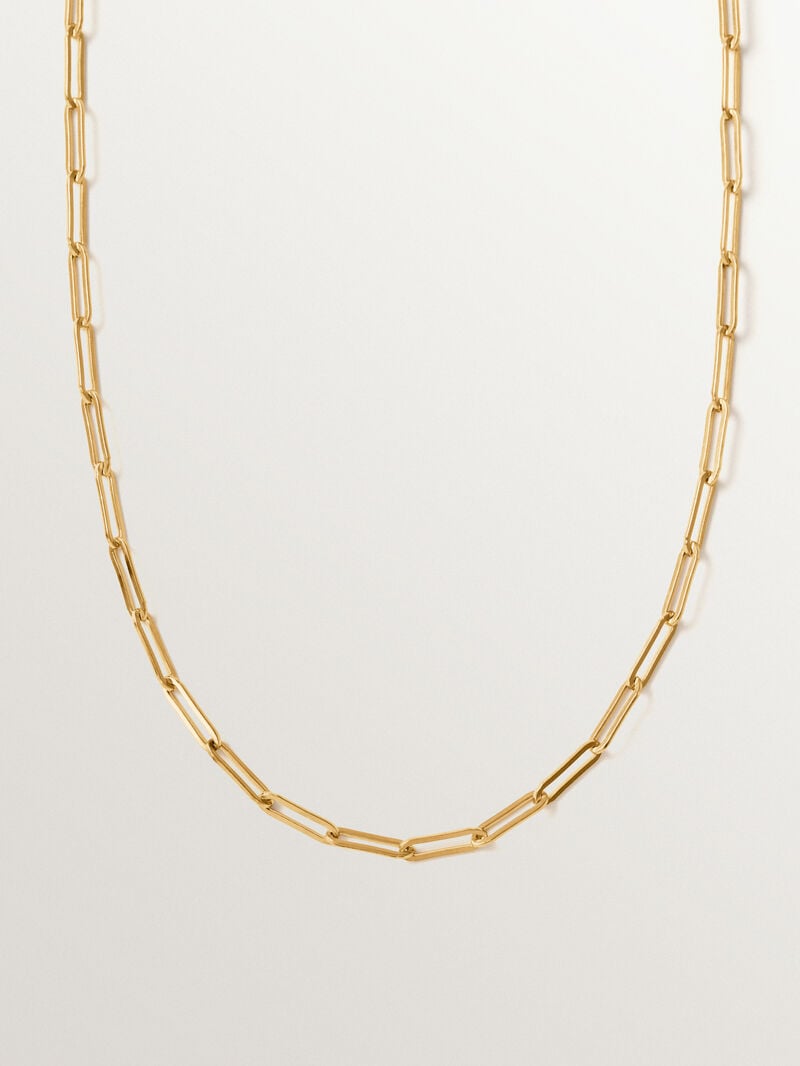 Rectangular link chain 65 cm made of 925 silver plated with 18K gold image number 0