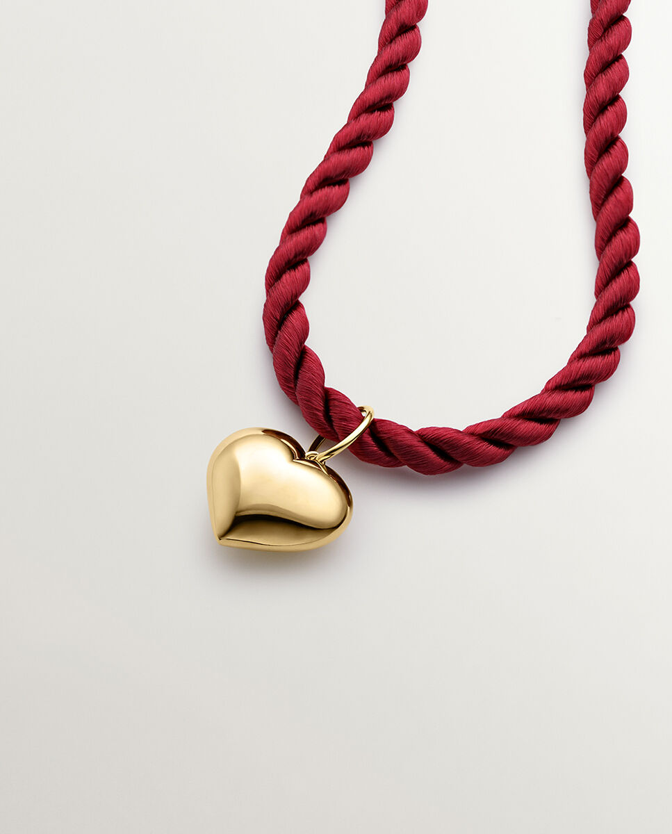 Silk cord necklace with yellow gold plated silver heart Aristocrazy