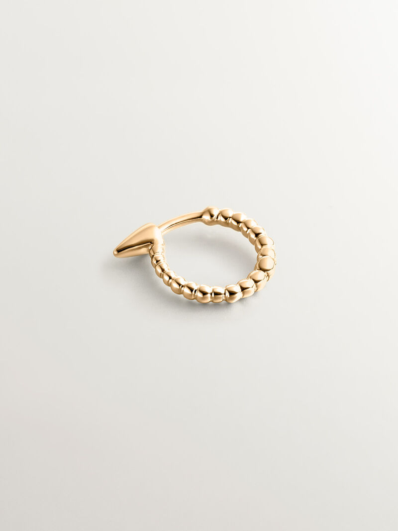 Individual small hoop earring of 9K yellow gold with spheres and spike. image number 2