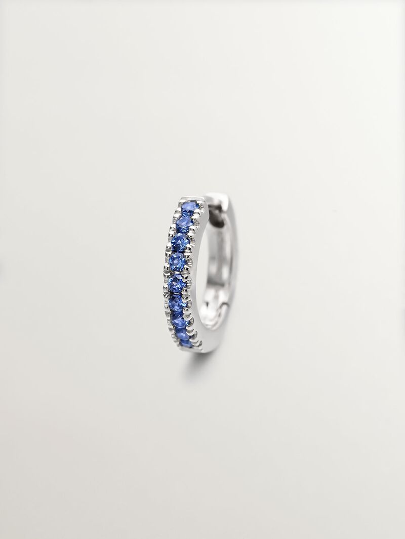 Individual 9K white gold hoop earring with blue sapphires. image number 4