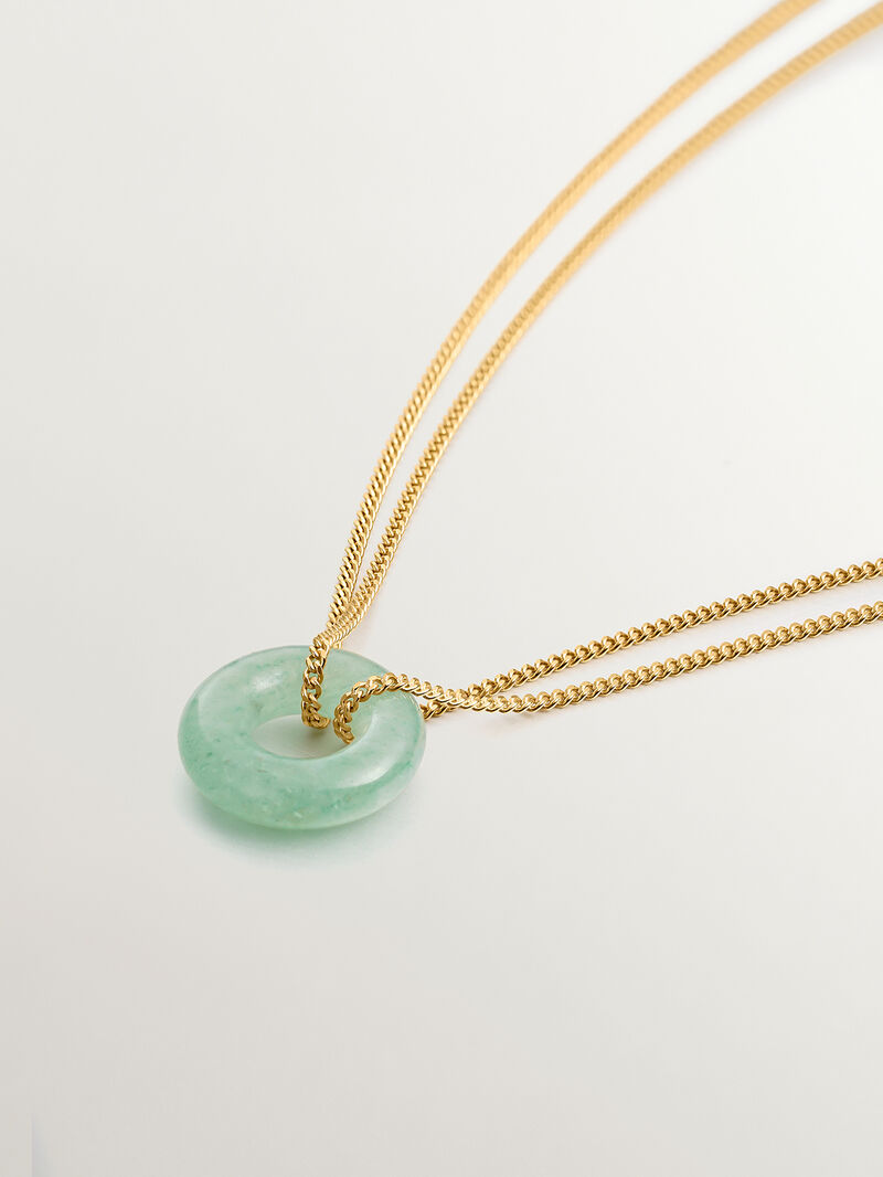 Yellow 18K gold-plated 925 silver pendant with green aventurine image number 2