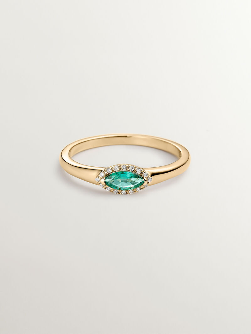 9K Yellow Gold Ring with Emerald and Diamonds image number 2