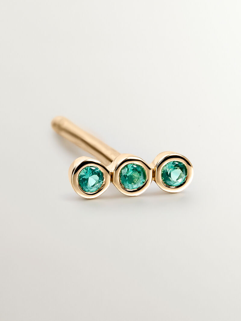 Individual 9K yellow gold earring with emeralds. image number 4