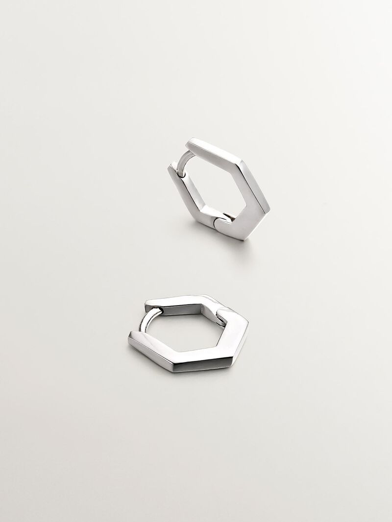 Pendientes de aro hexagonal de plata 925 image number 0