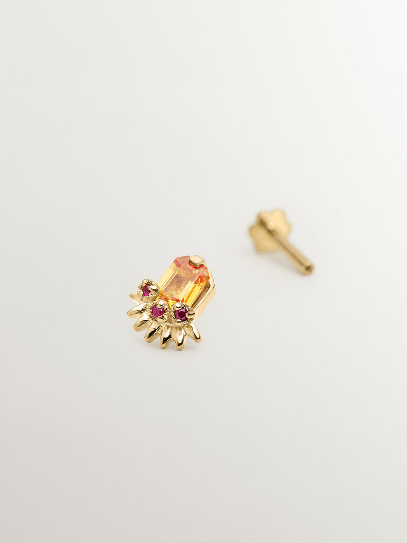 18K yellow gold piercing with central orange sapphire and pink rubies. image number 4