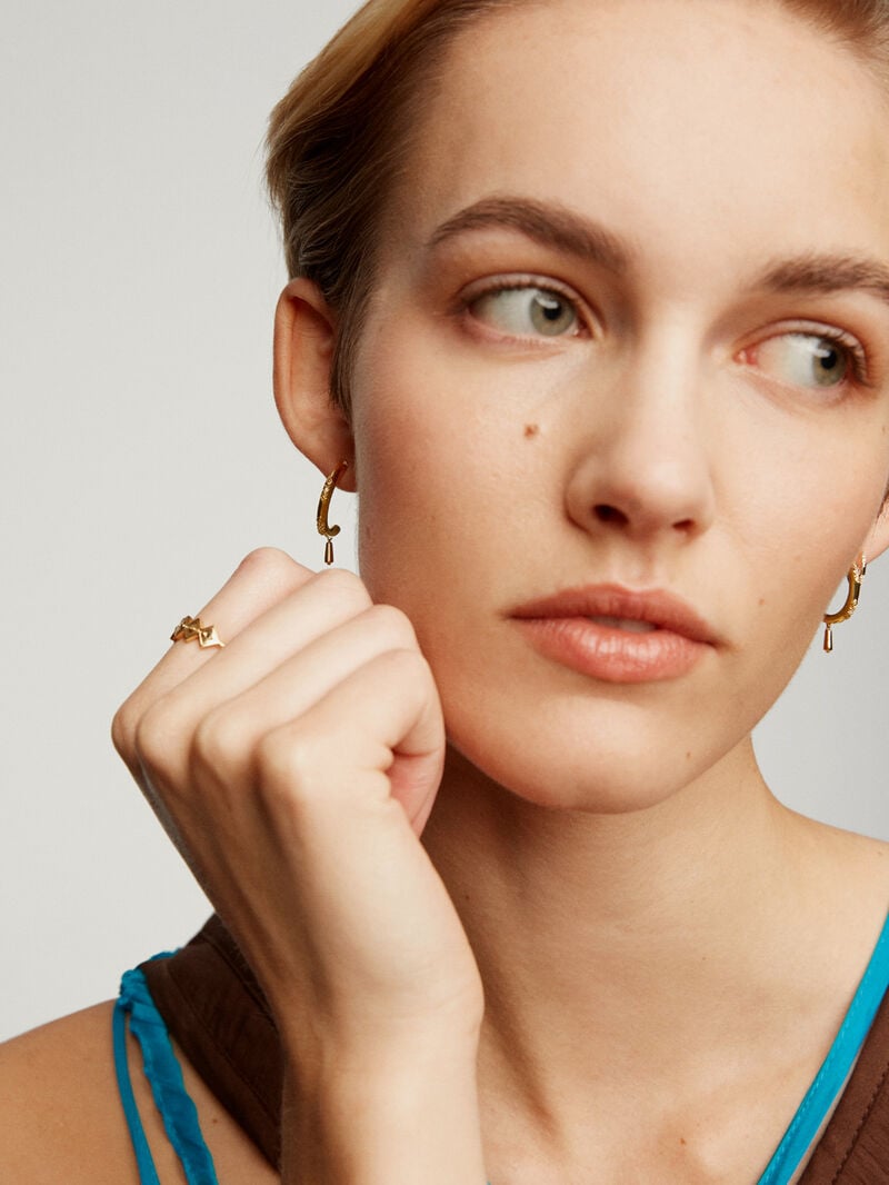 18K yellow gold plated 925 sterling silver half hoop single earring with white topaz image number 5