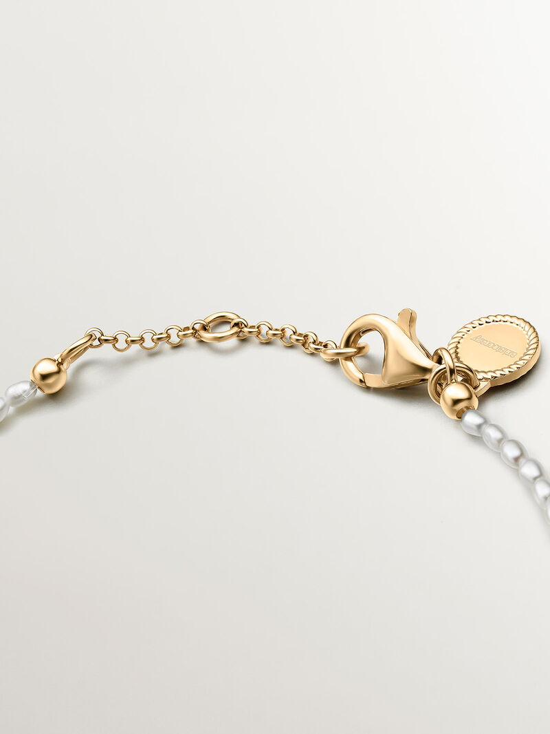 River pearl bracelet with 925 silver lotus flower coated in 18K yellow gold. image number 6