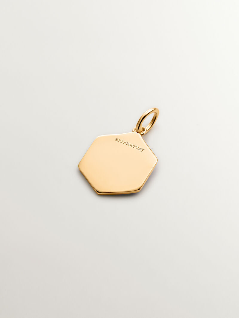 18K yellow gold plated 925 sterling silver charm with initial G and lilac enamel with hexagonal shape image number 2